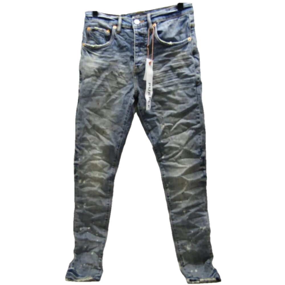 Slim Fit Men's Jeans - Distressed Blue Denim